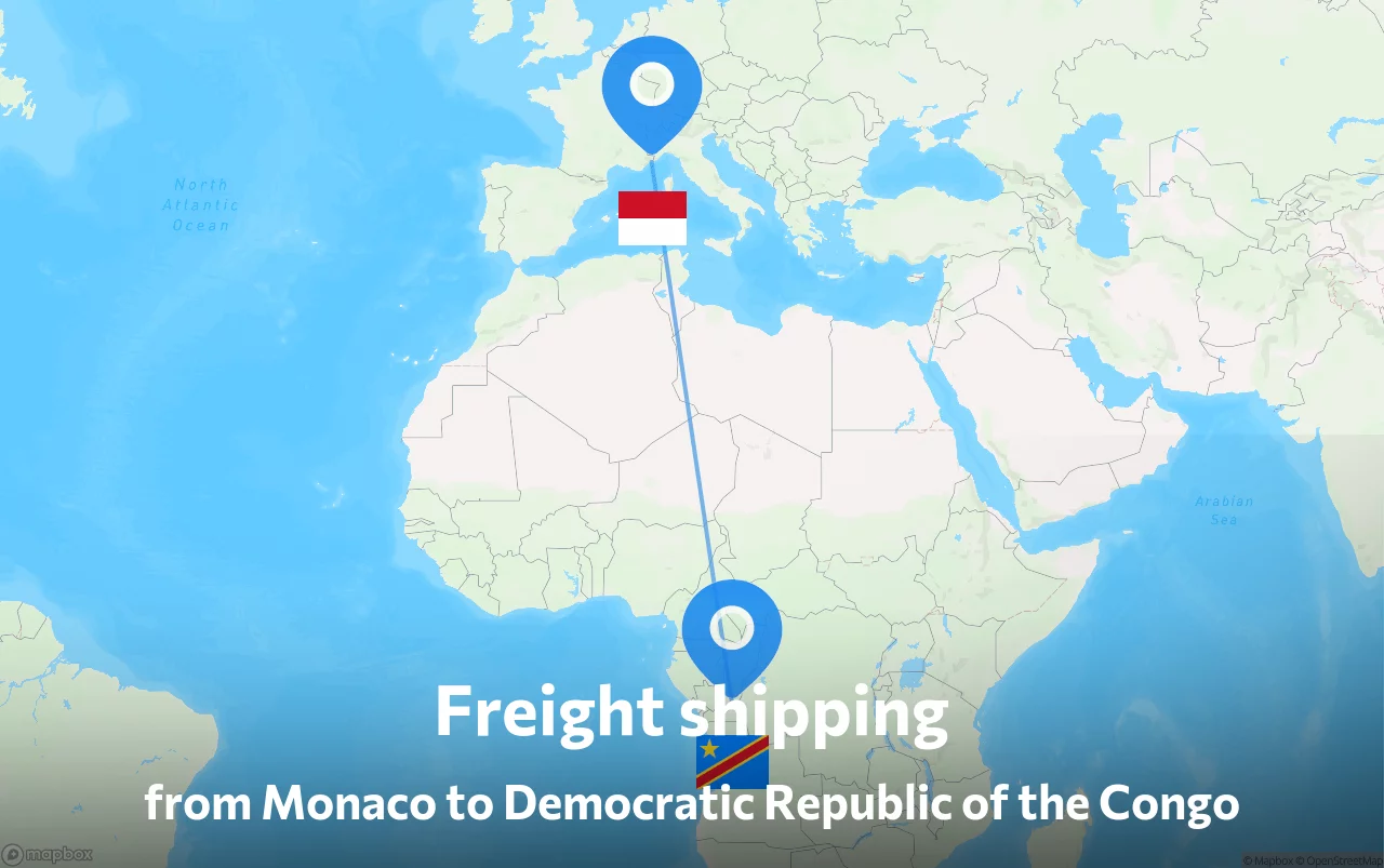 Shipping route from Monaco to Democratic Republic of the Congo