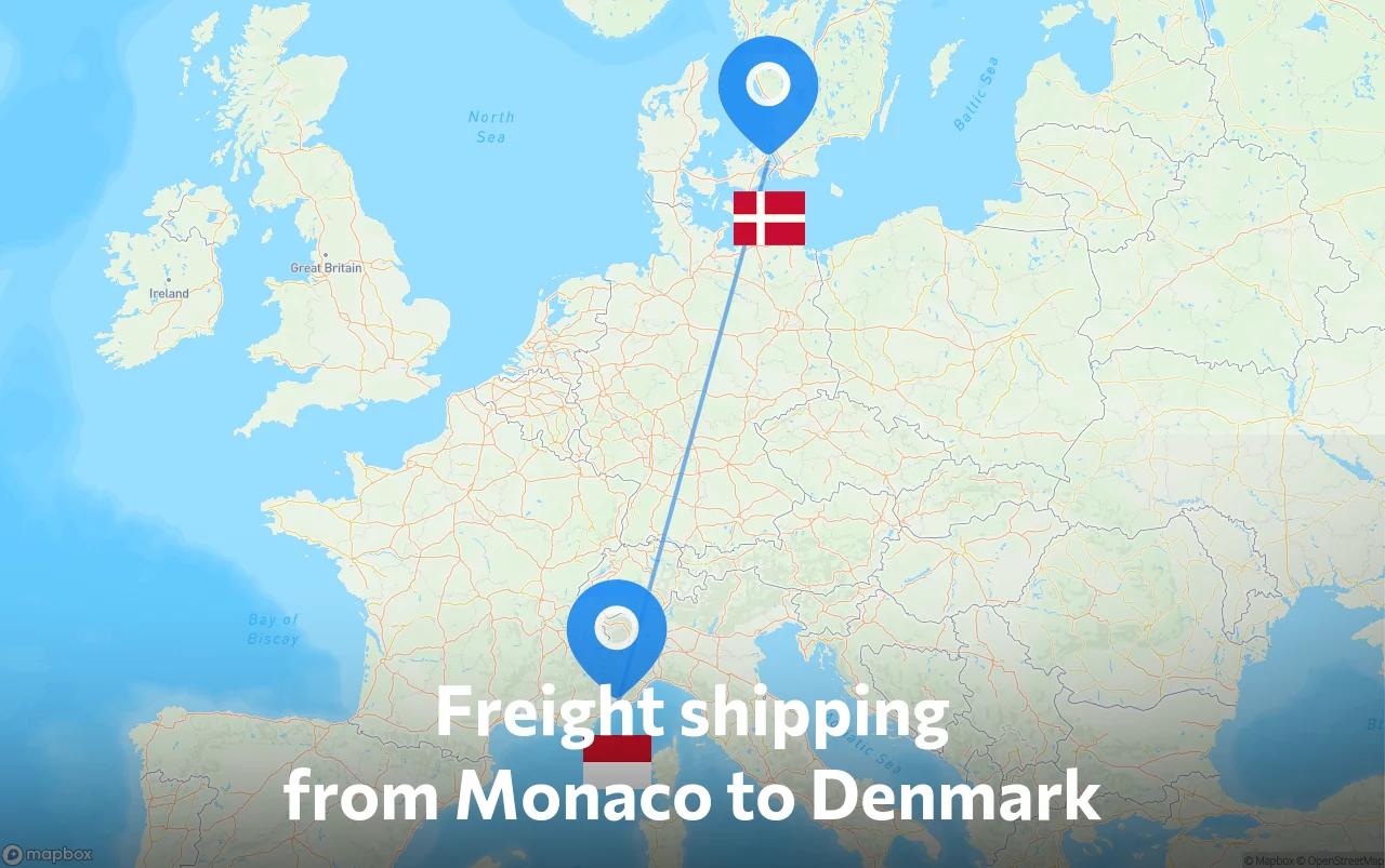 Shipping route from Monaco to Denmark
