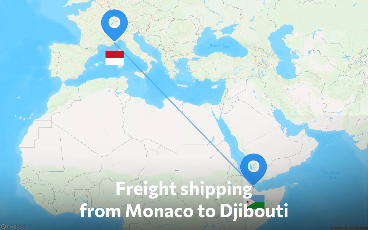 Shipping route from Monaco to Djibouti