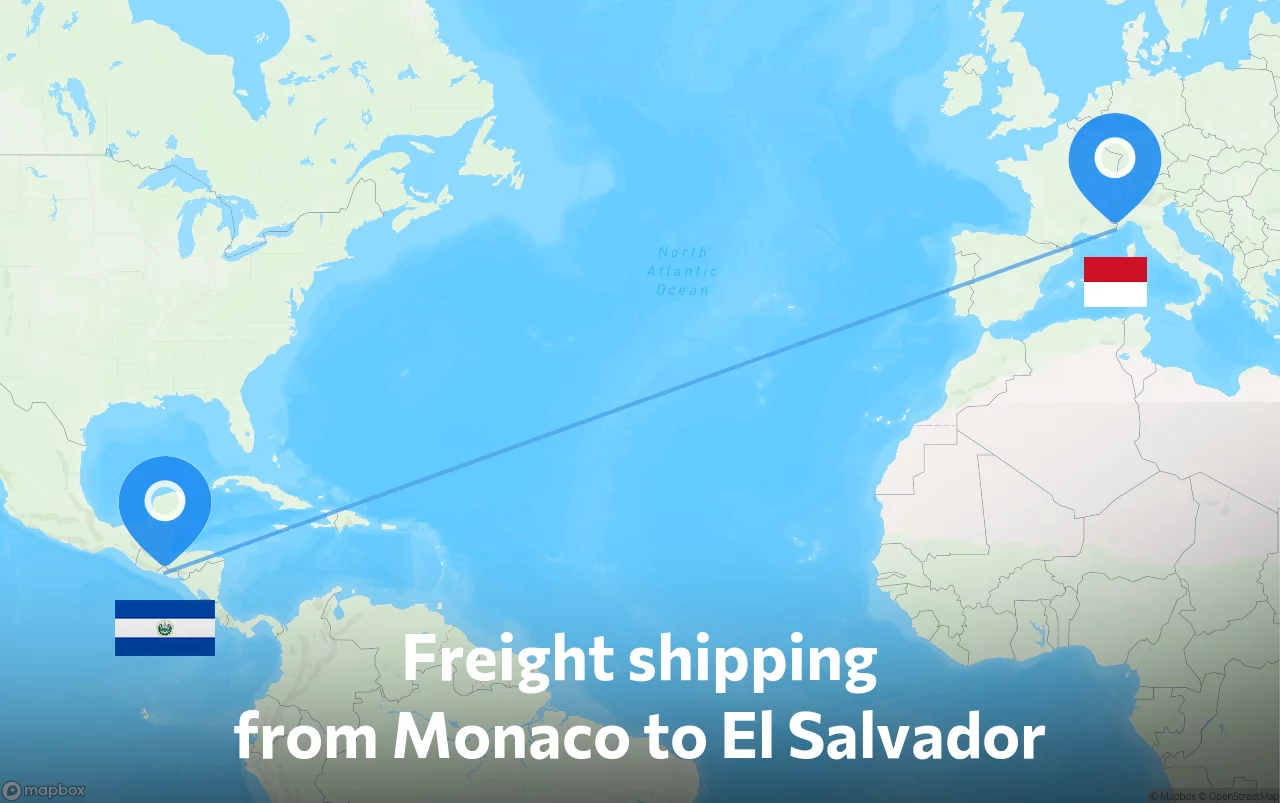 Shipping route from Monaco to El Salvador