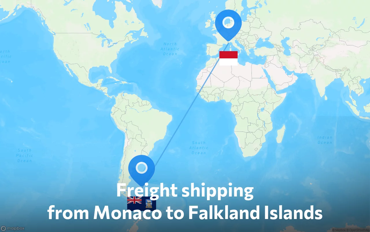 Shipping route from Monaco to Falkland Islands