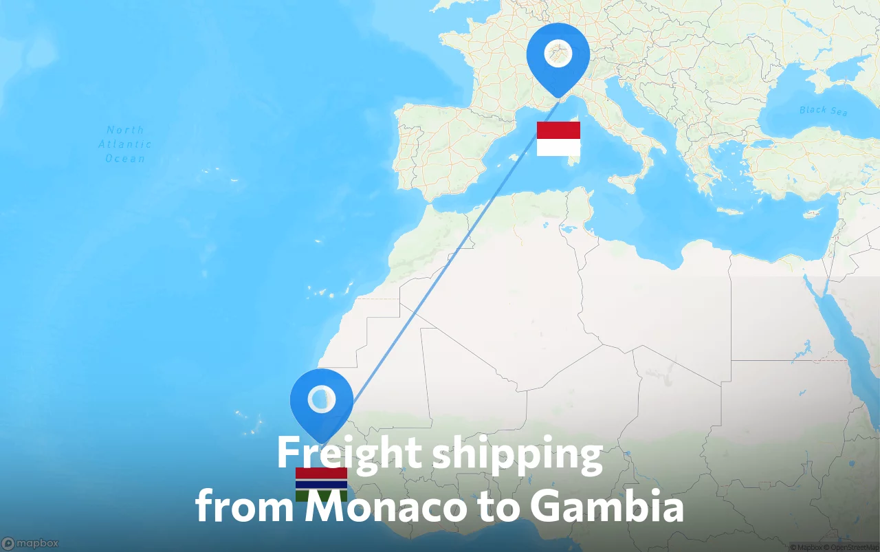 Shipping route from Monaco to Gambia
