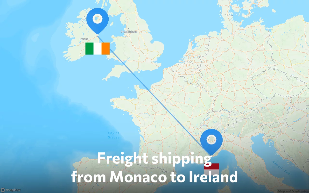 Shipping route from Monaco to Ireland