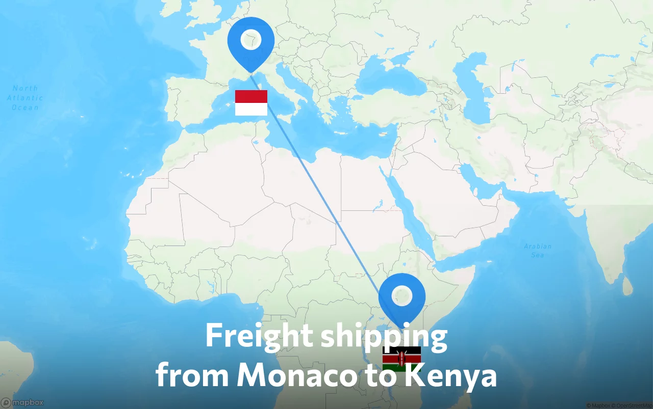 Shipping route from Monaco to Kenya