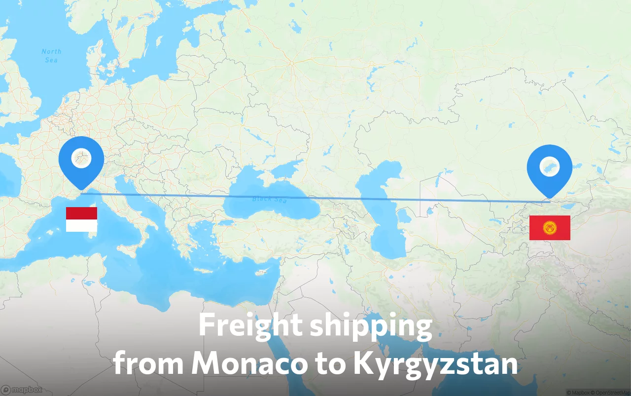 Shipping route from Monaco to Kyrgyzstan