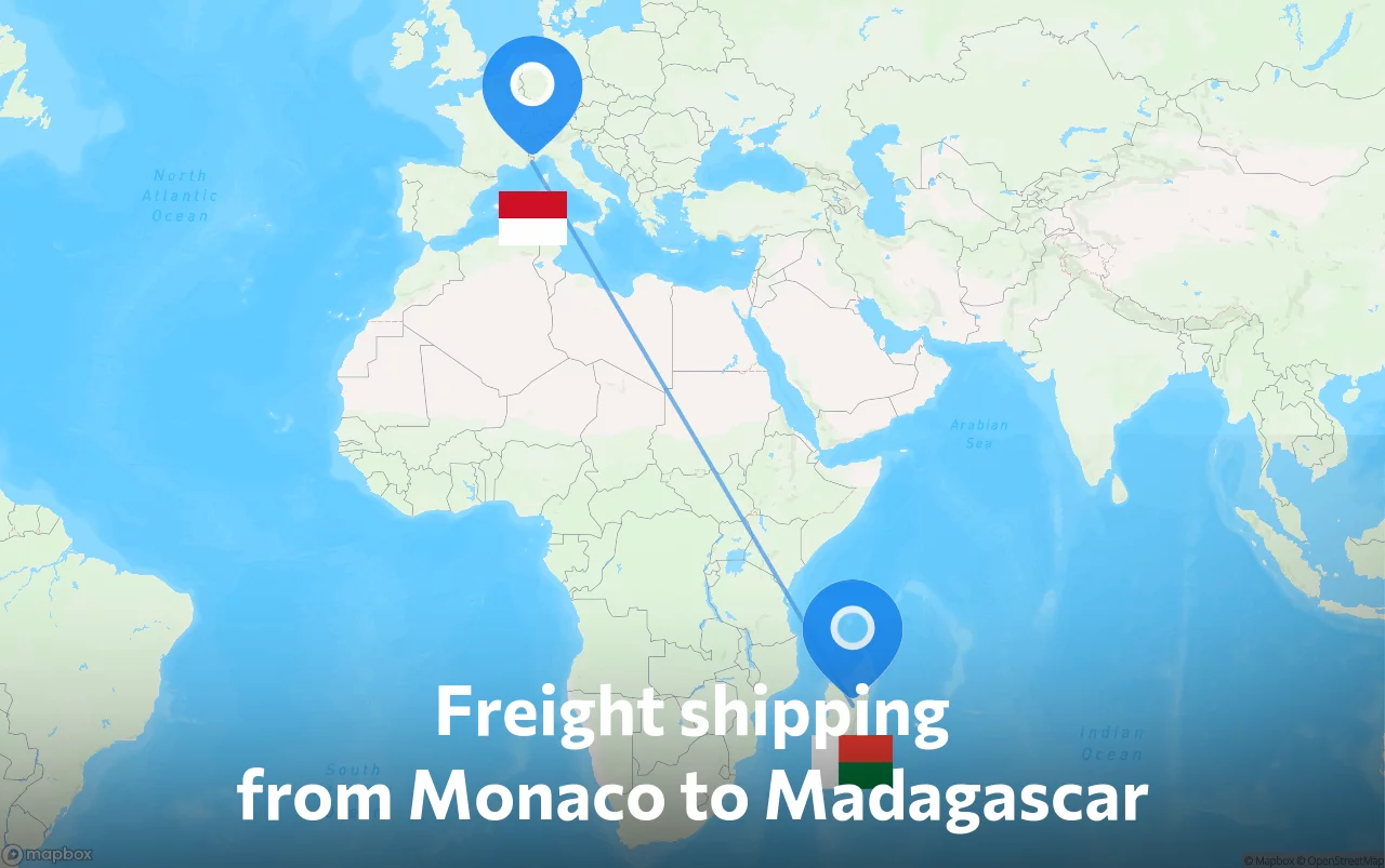 Shipping route from Monaco to Madagascar