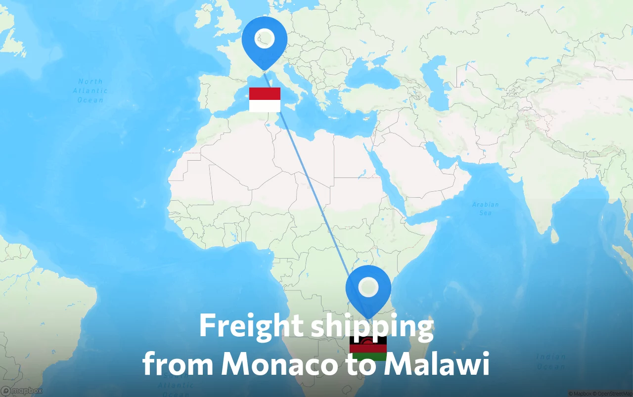 Shipping route from Monaco to Malawi