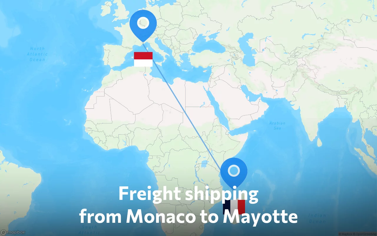 Shipping route from Monaco to Mayotte