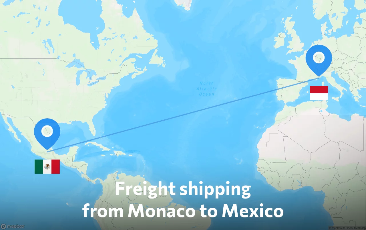 Shipping route from Monaco to Mexico