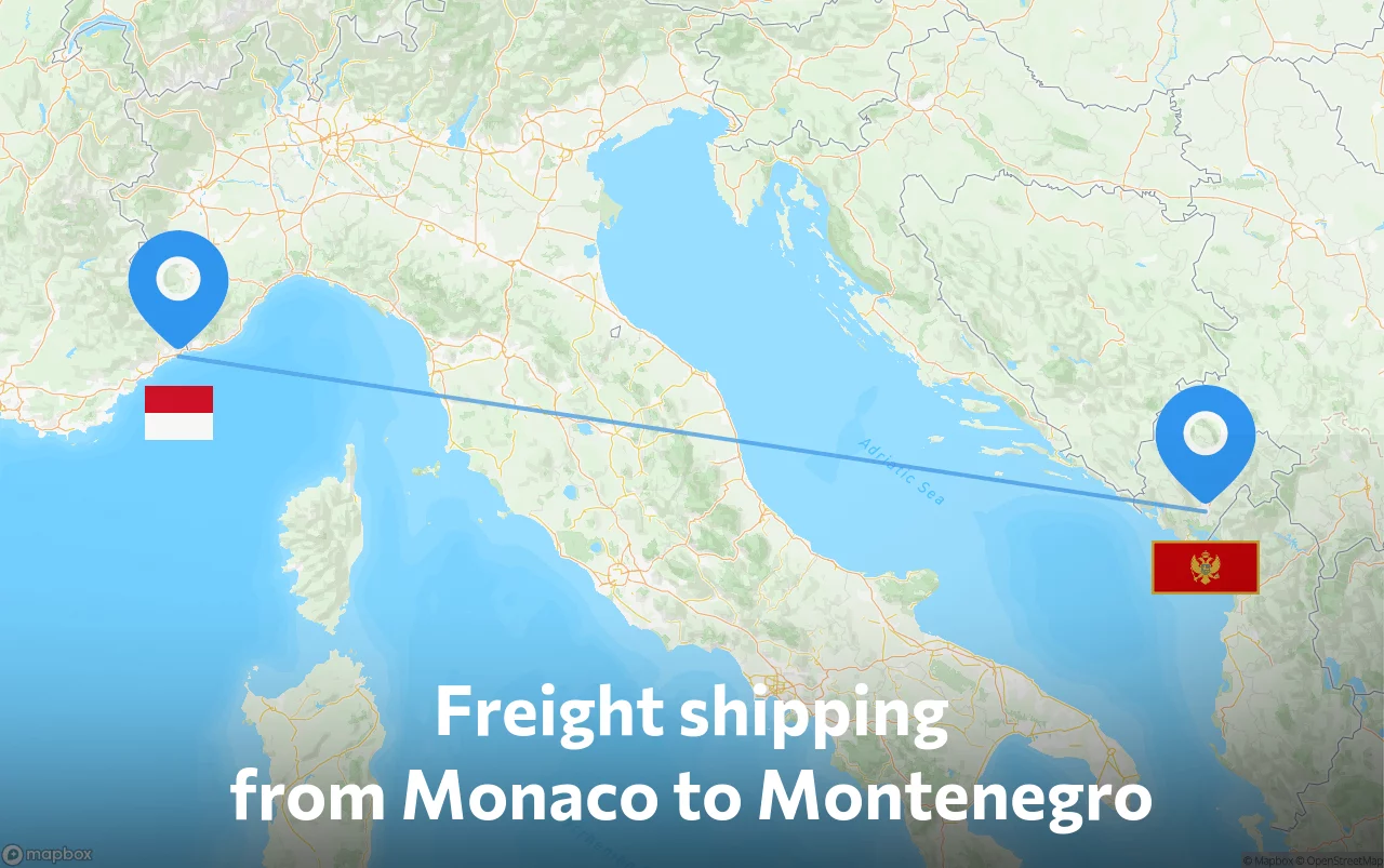 Shipping route from Monaco to Montenegro