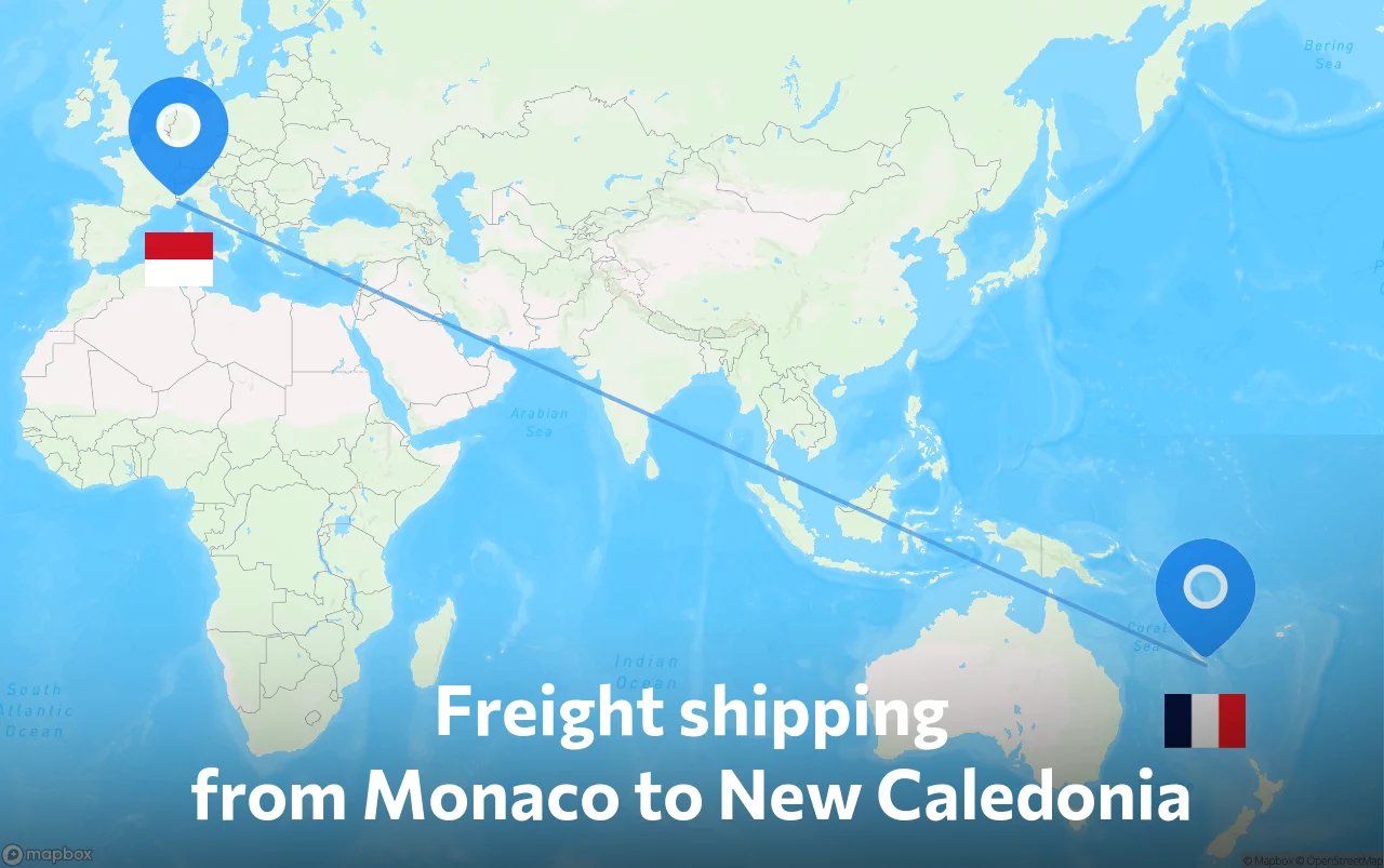 Shipping route from Monaco to New Caledonia