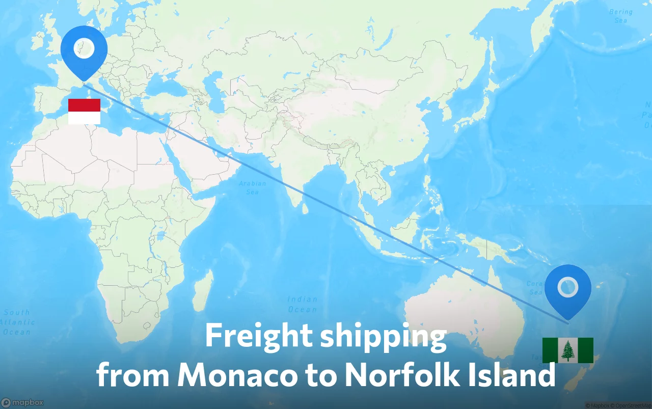 Shipping route from Monaco to Norfolk Island