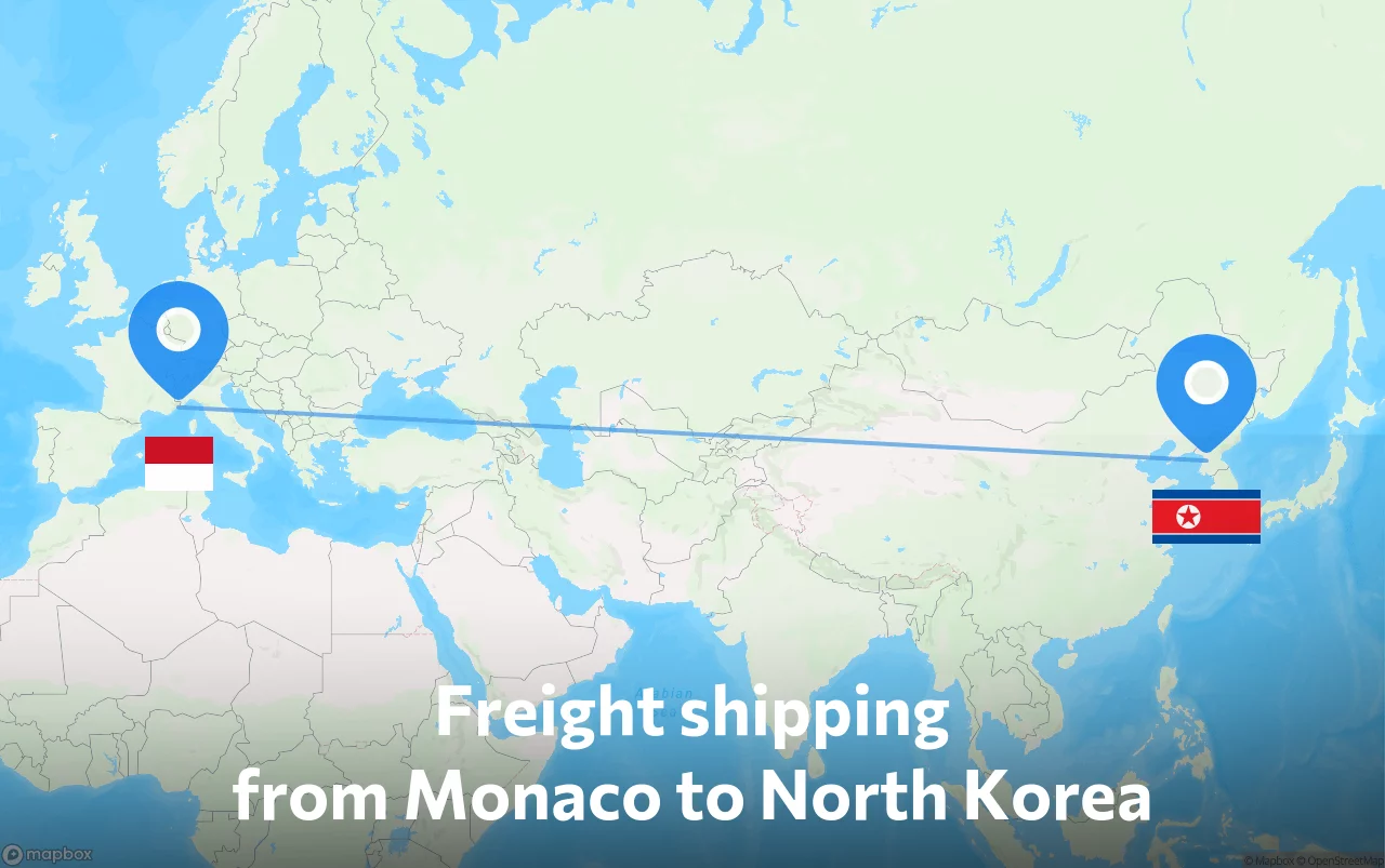Shipping route from Monaco to North Korea