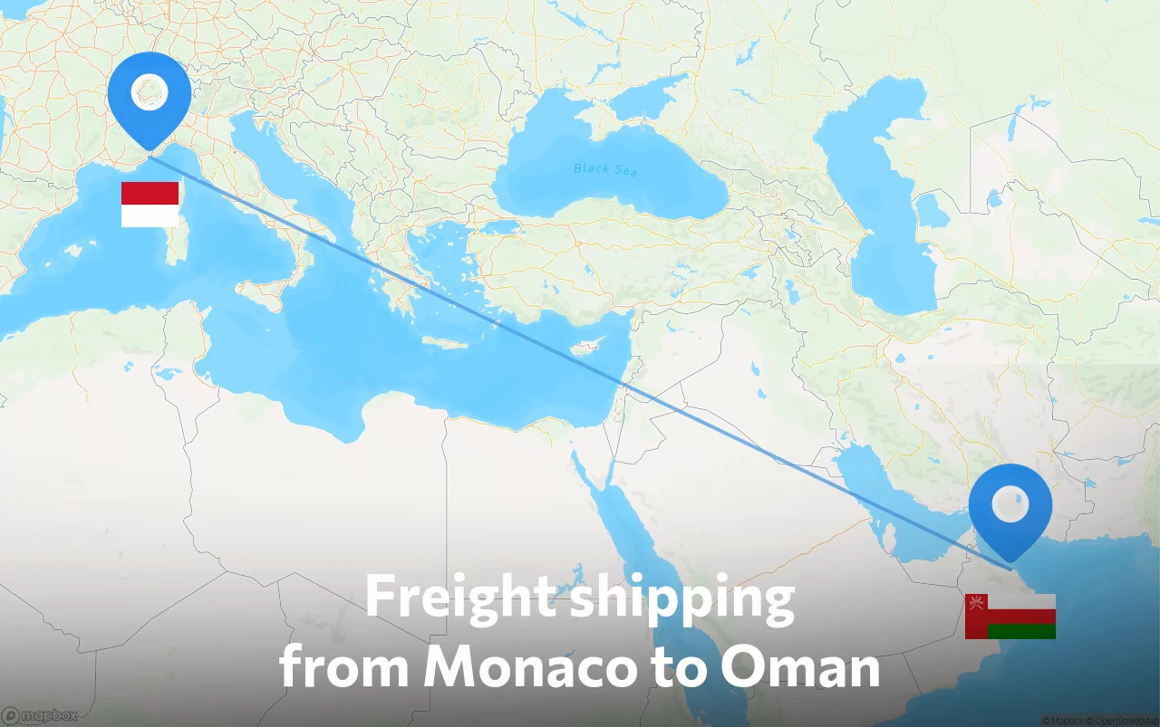 Shipping route from Monaco to Oman
