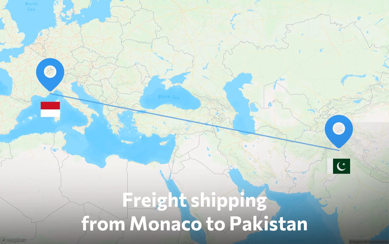 Shipping route from Monaco to Pakistan