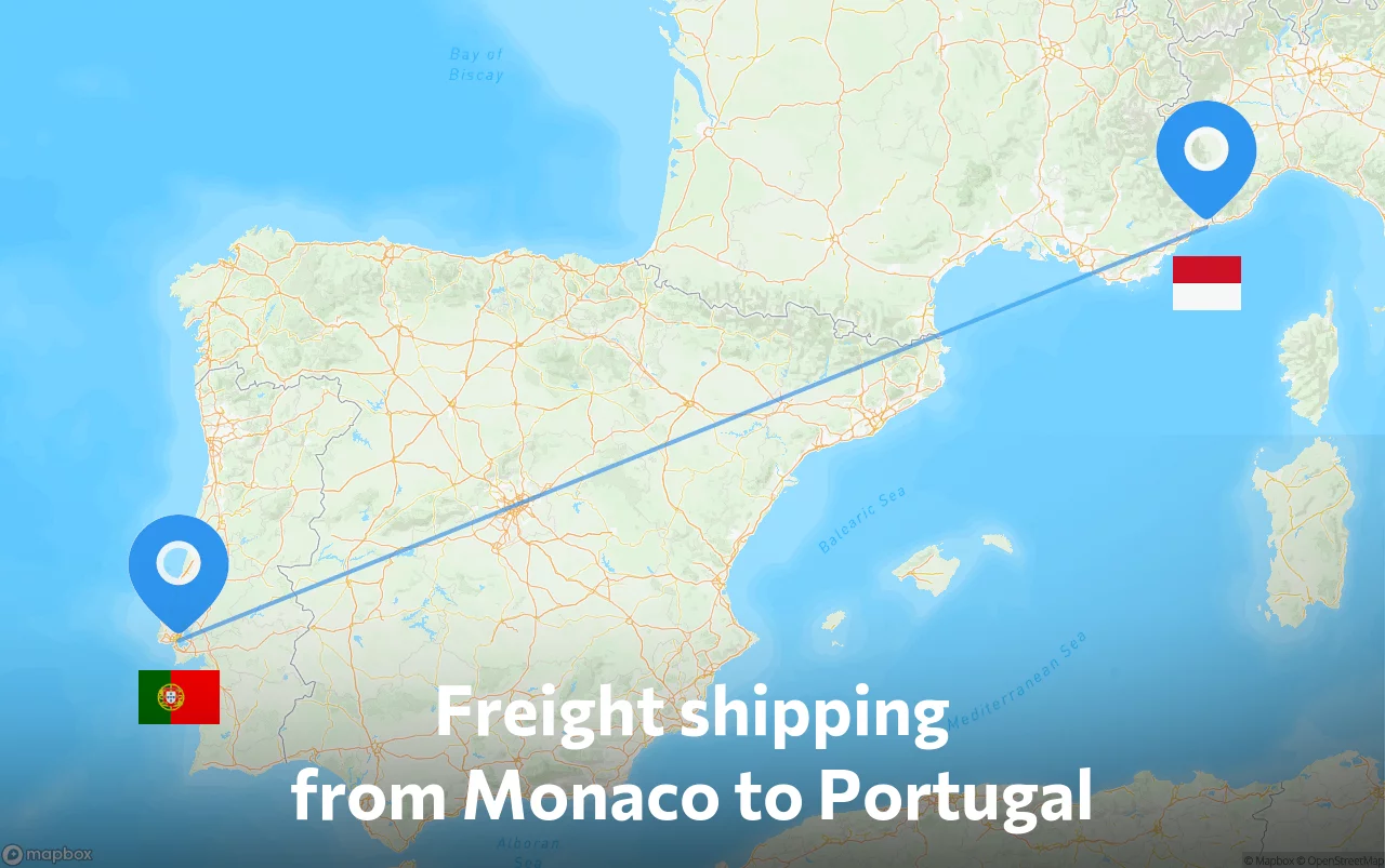 Shipping route from Monaco to Portugal