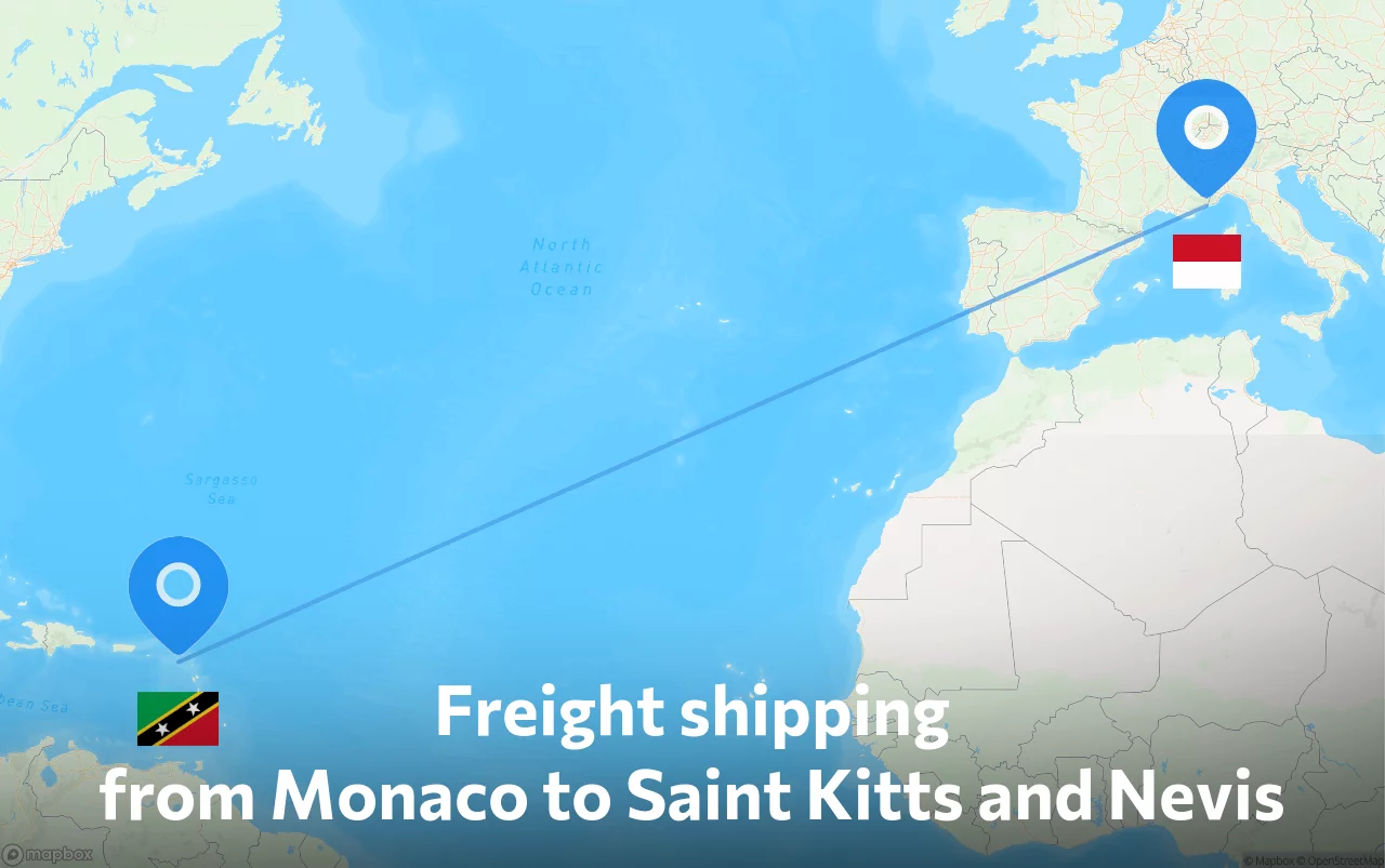 Shipping route from Monaco to Saint Kitts and Nevis