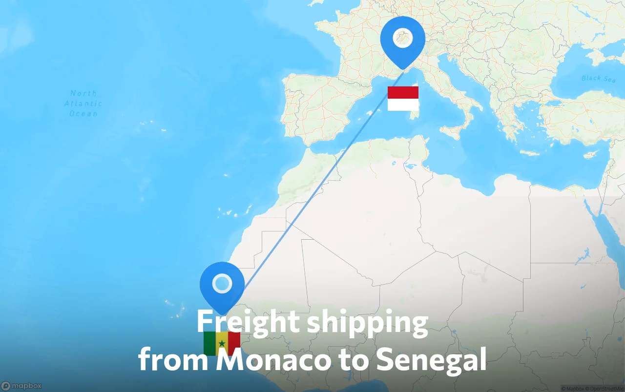 Shipping route from Monaco to Senegal