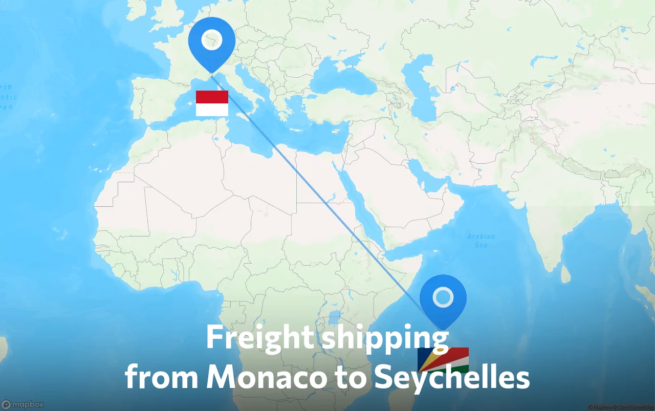 Shipping route from Monaco to Seychelles