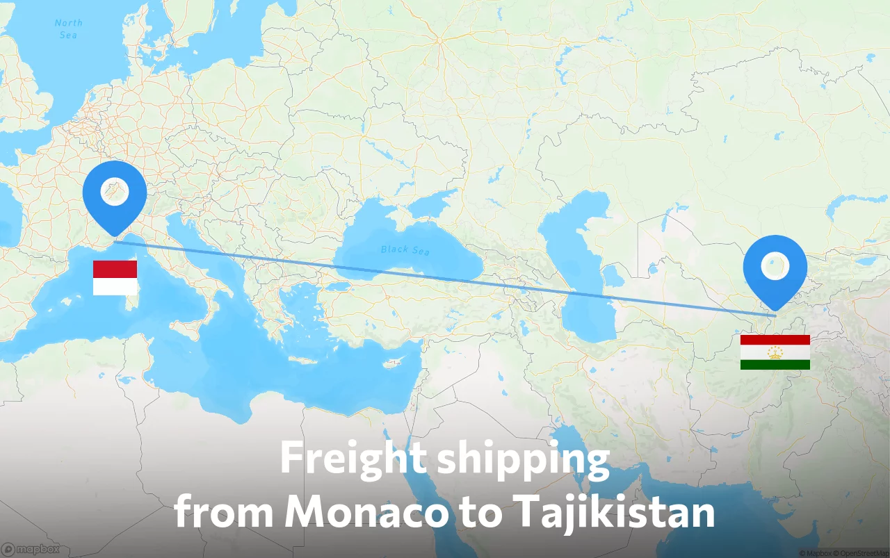 Shipping route from Monaco to Tajikistan