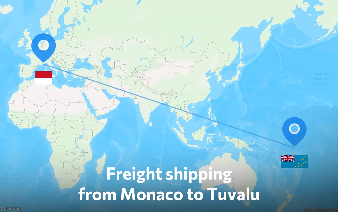 Shipping route from Monaco to Tuvalu
