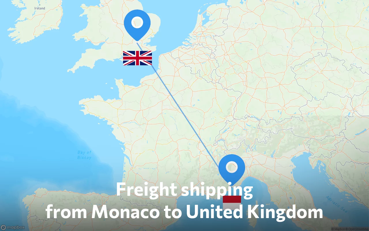 Shipping route from Monaco to United Kingdom