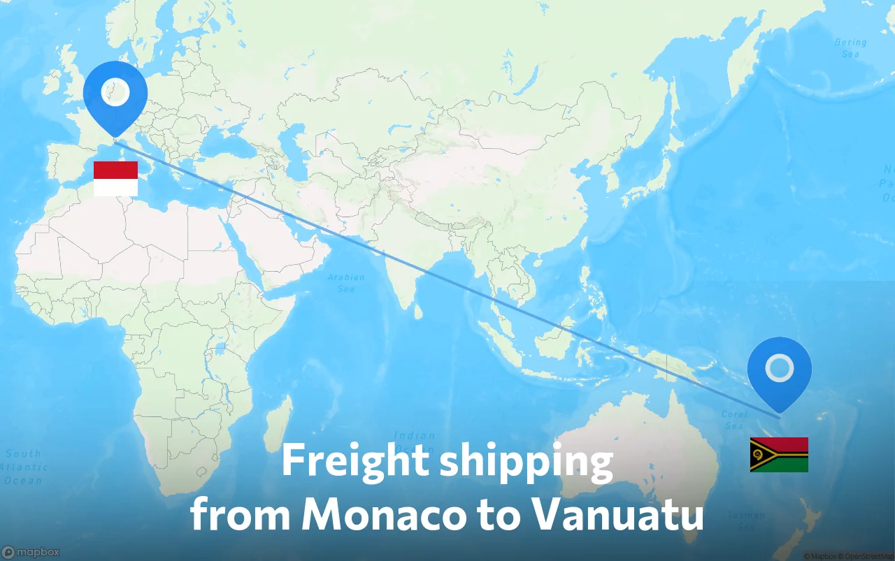 Shipping route from Monaco to Vanuatu