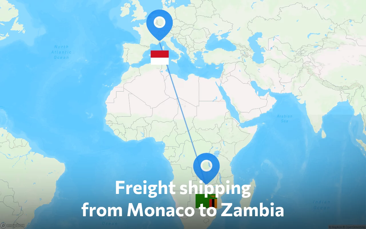 Shipping route from Monaco to Zambia