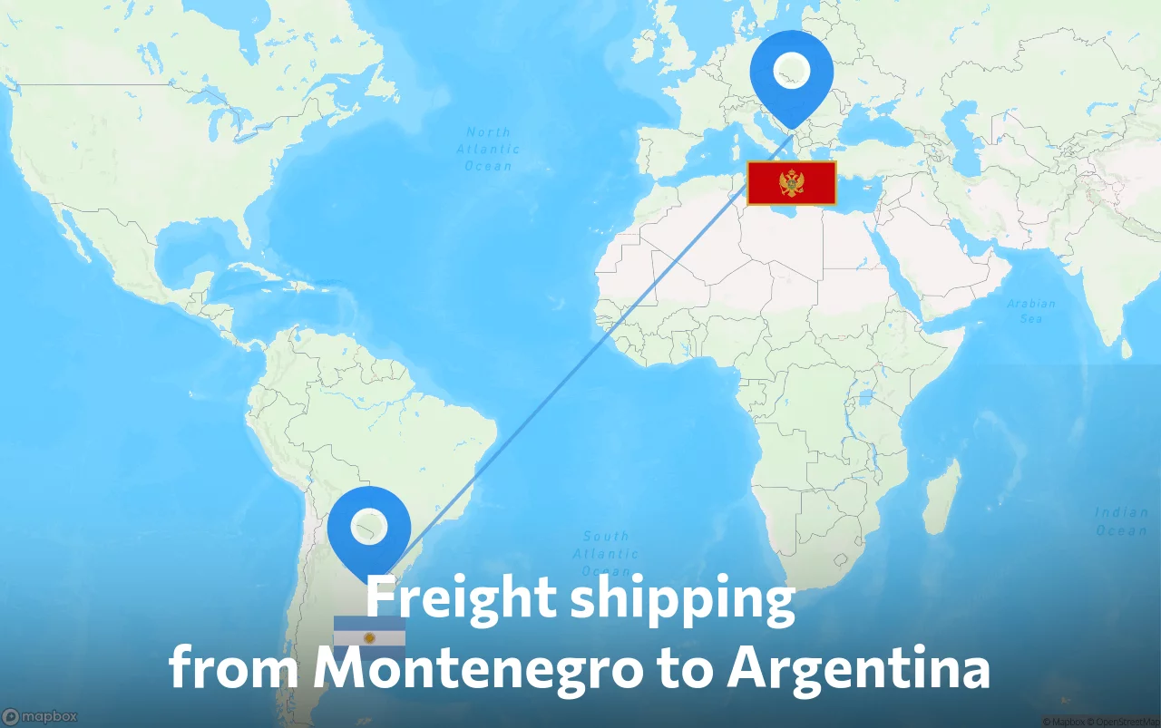 Shipping route from Montenegro to Argentina