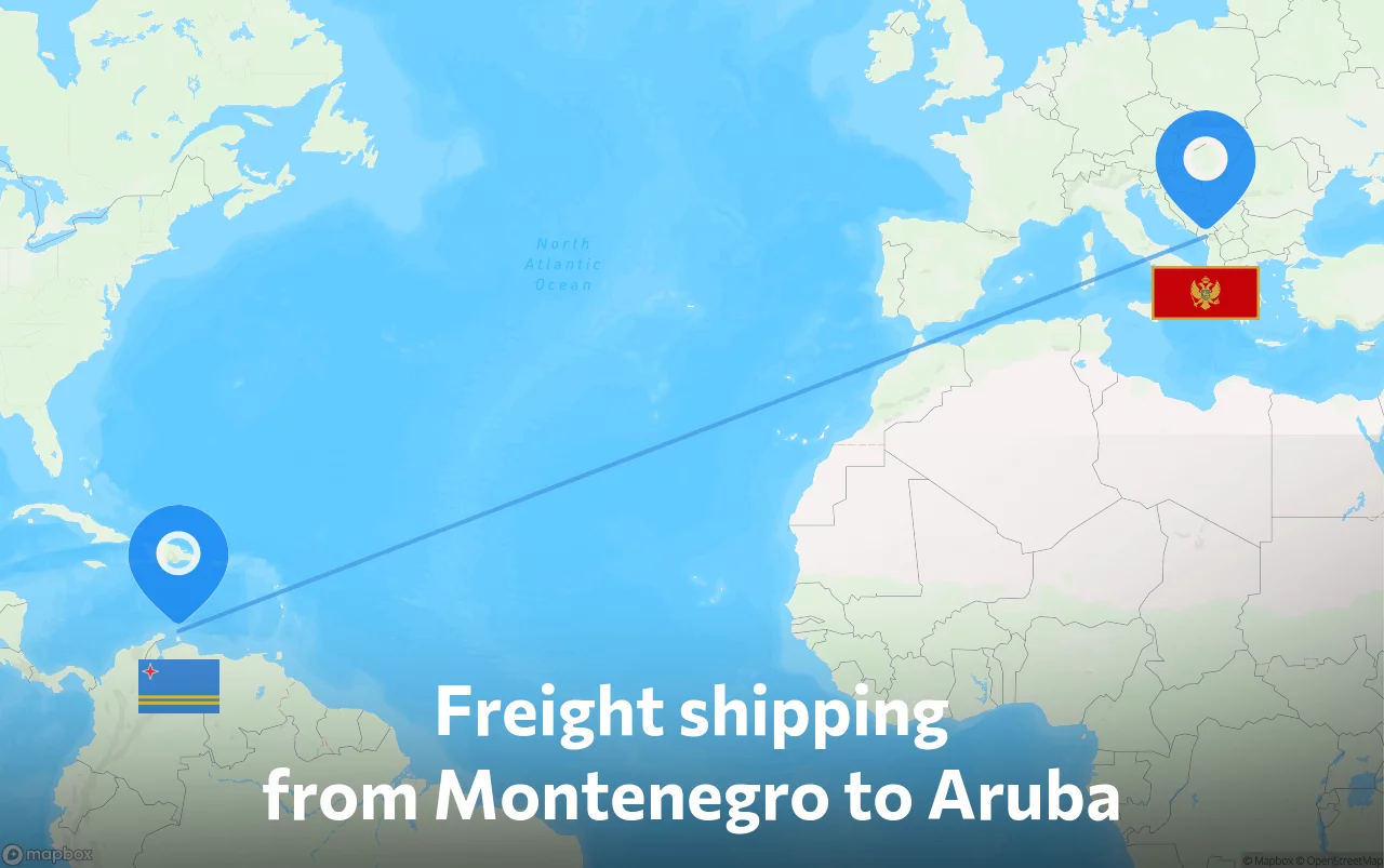Shipping route from Montenegro to Aruba