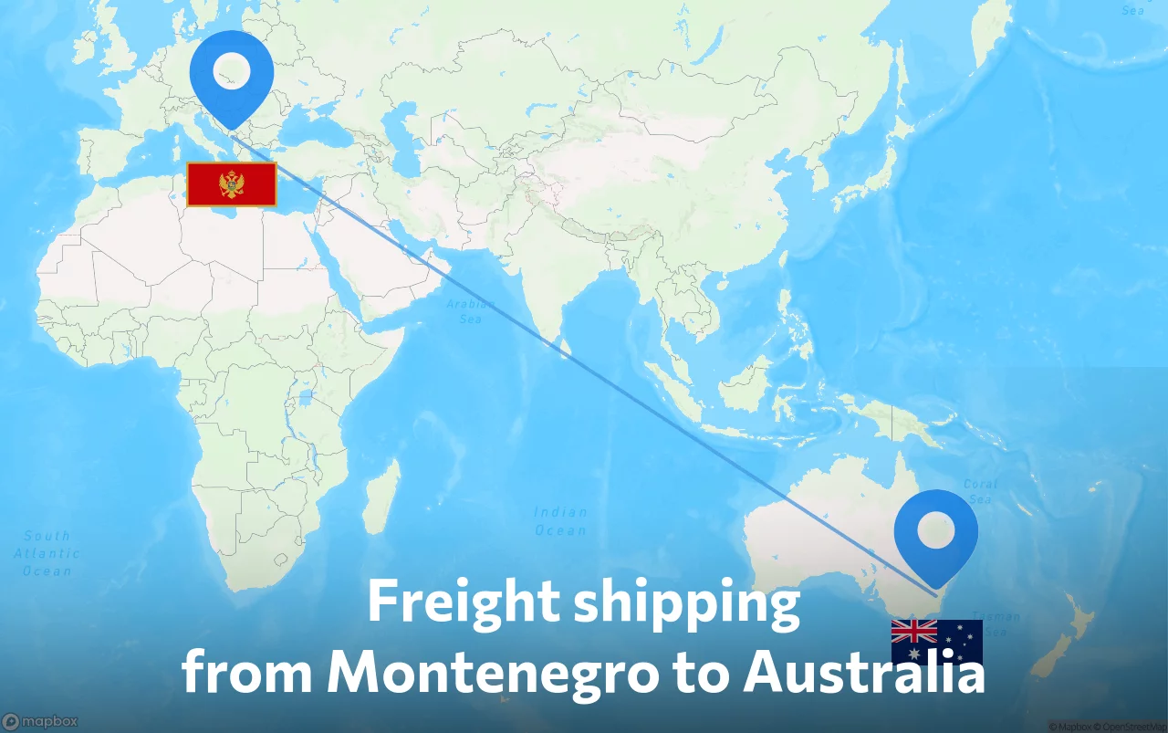 Shipping route from Montenegro to Australia