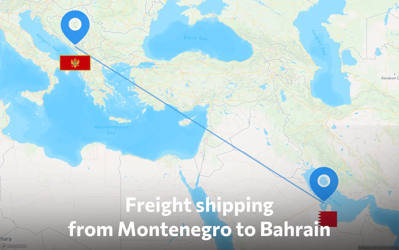 Shipping route from Montenegro to Bahrain