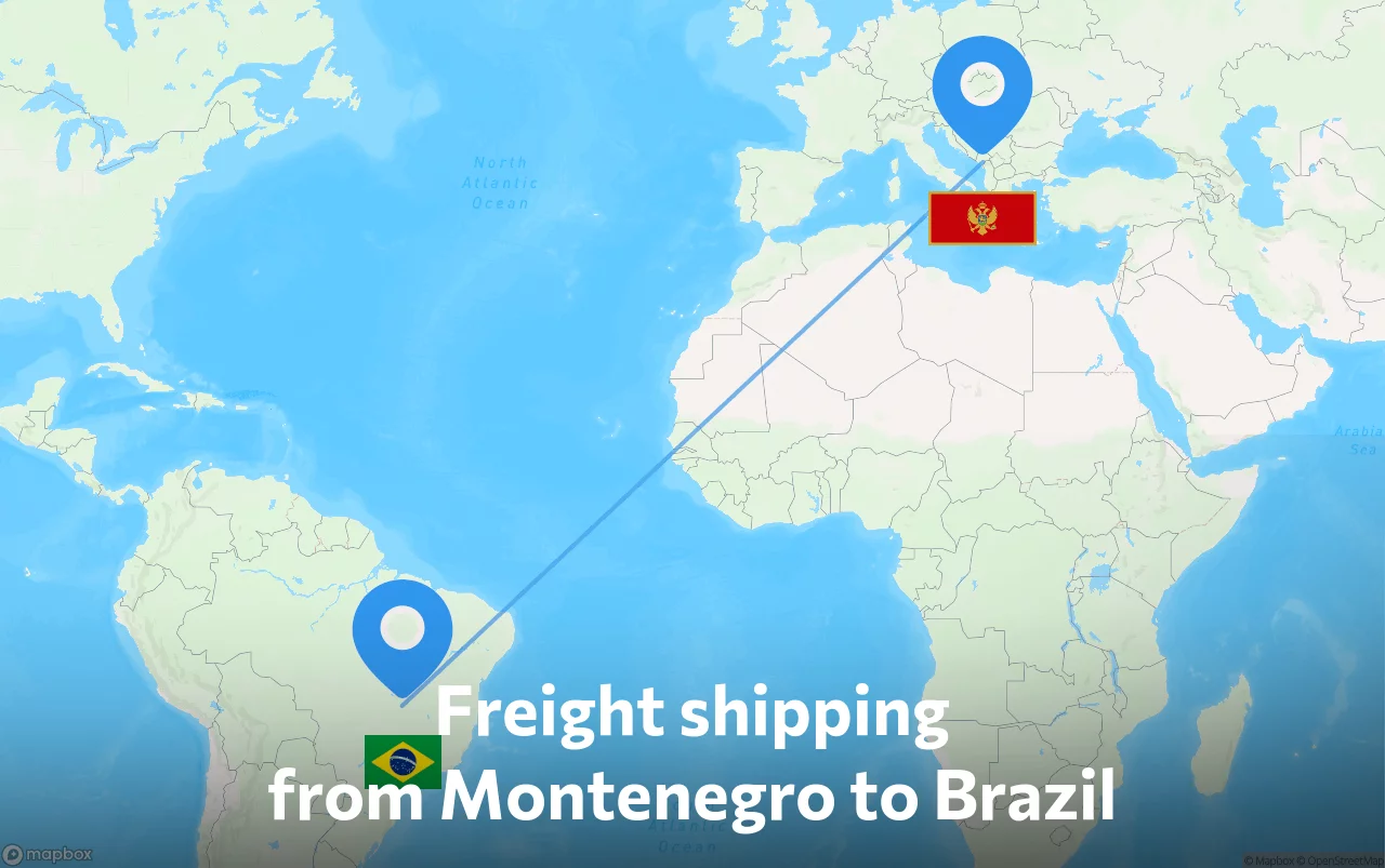 Shipping route from Montenegro to Brazil