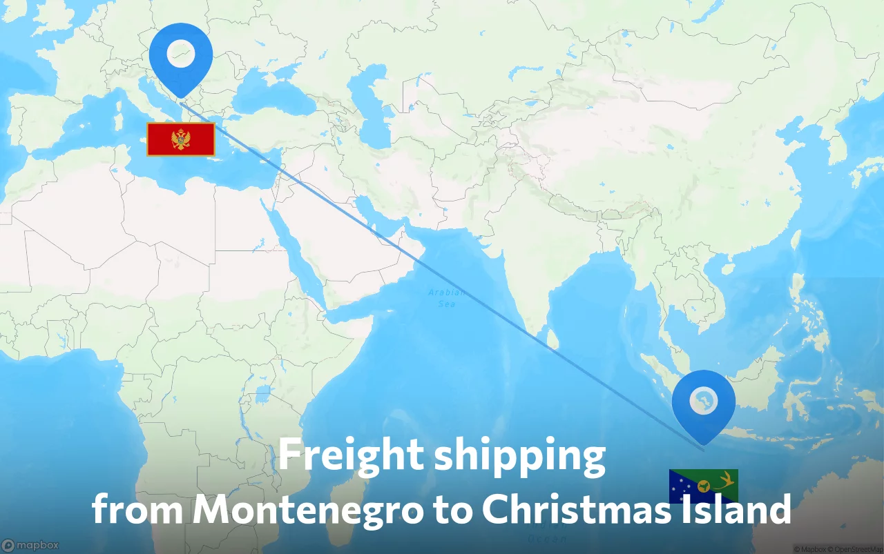 Shipping route from Montenegro to Christmas Island