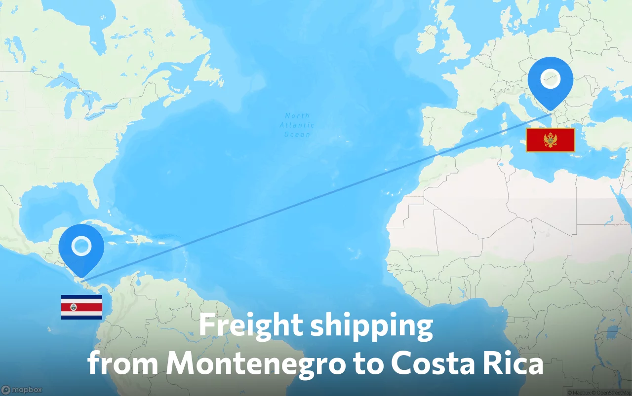 Shipping route from Montenegro to Costa Rica