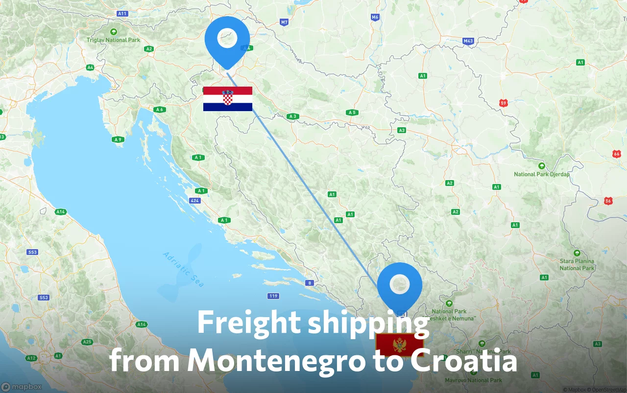 Shipping route from Montenegro to Croatia