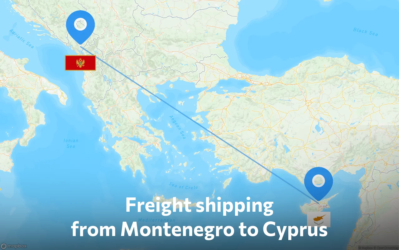 Shipping route from Montenegro to Cyprus