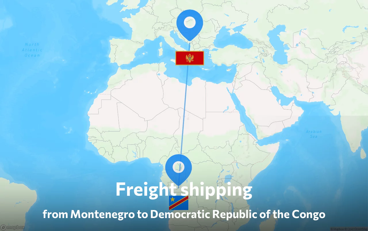 Shipping route from Montenegro to Democratic Republic of the Congo