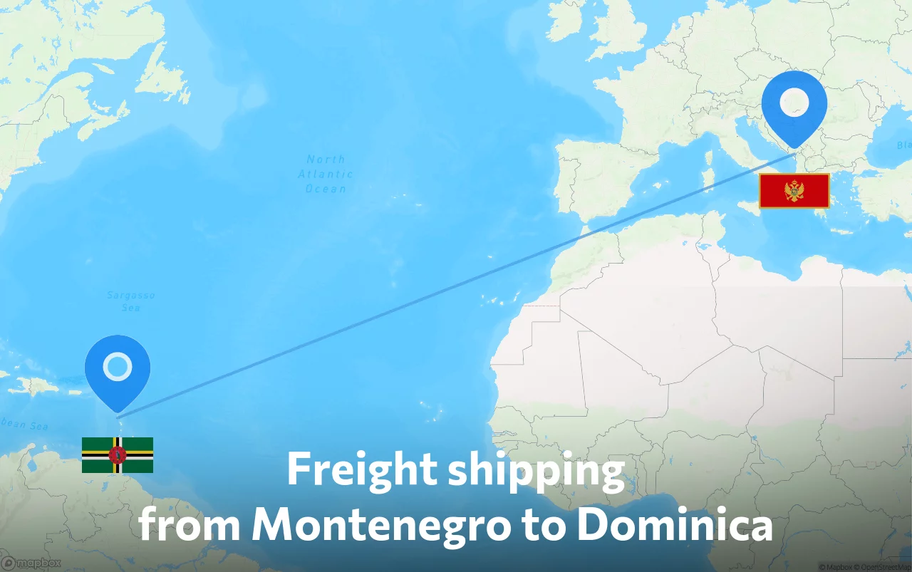 Shipping route from Montenegro to Dominica