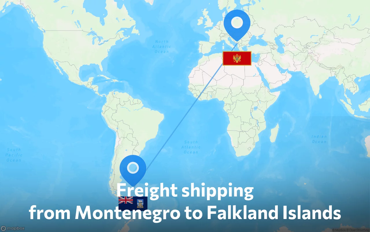 Shipping route from Montenegro to Falkland Islands