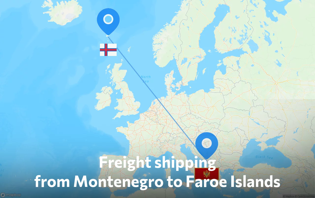 Shipping route from Montenegro to Faroe Islands