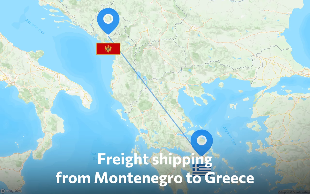 Shipping route from Montenegro to Greece