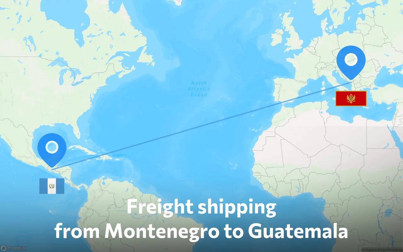 Shipping route from Montenegro to Guatemala