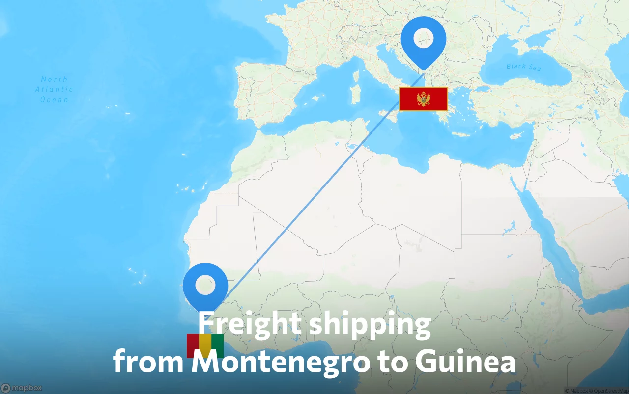 Shipping route from Montenegro to Guinea
