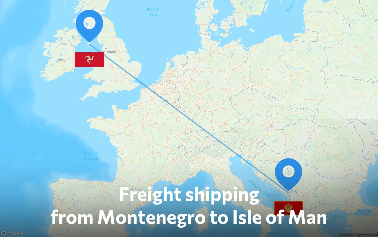 Shipping route from Montenegro to Isle of Man