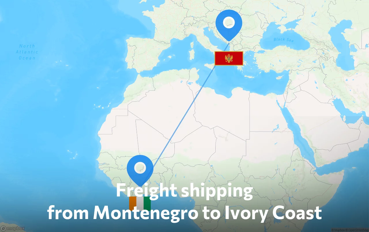 Shipping route from Montenegro to Ivory Coast