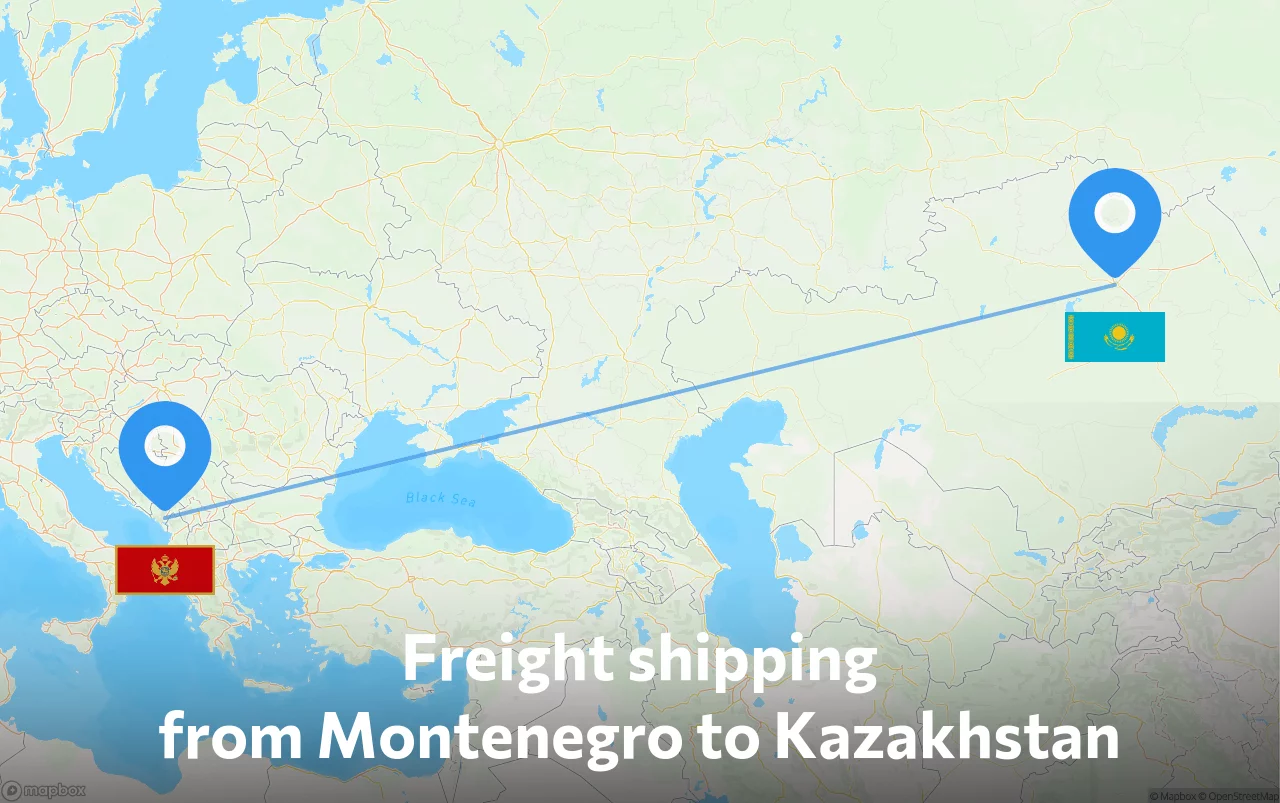 Shipping route from Montenegro to Kazakhstan