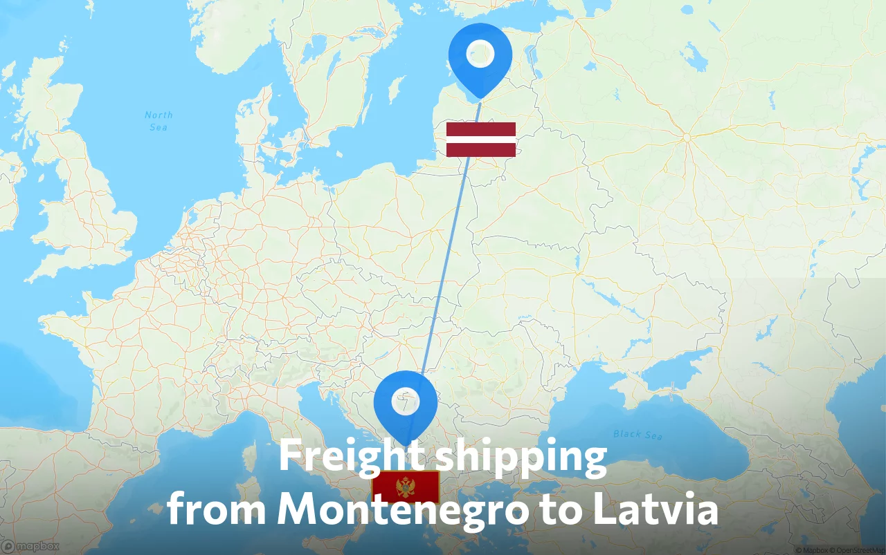 Shipping route from Montenegro to Latvia