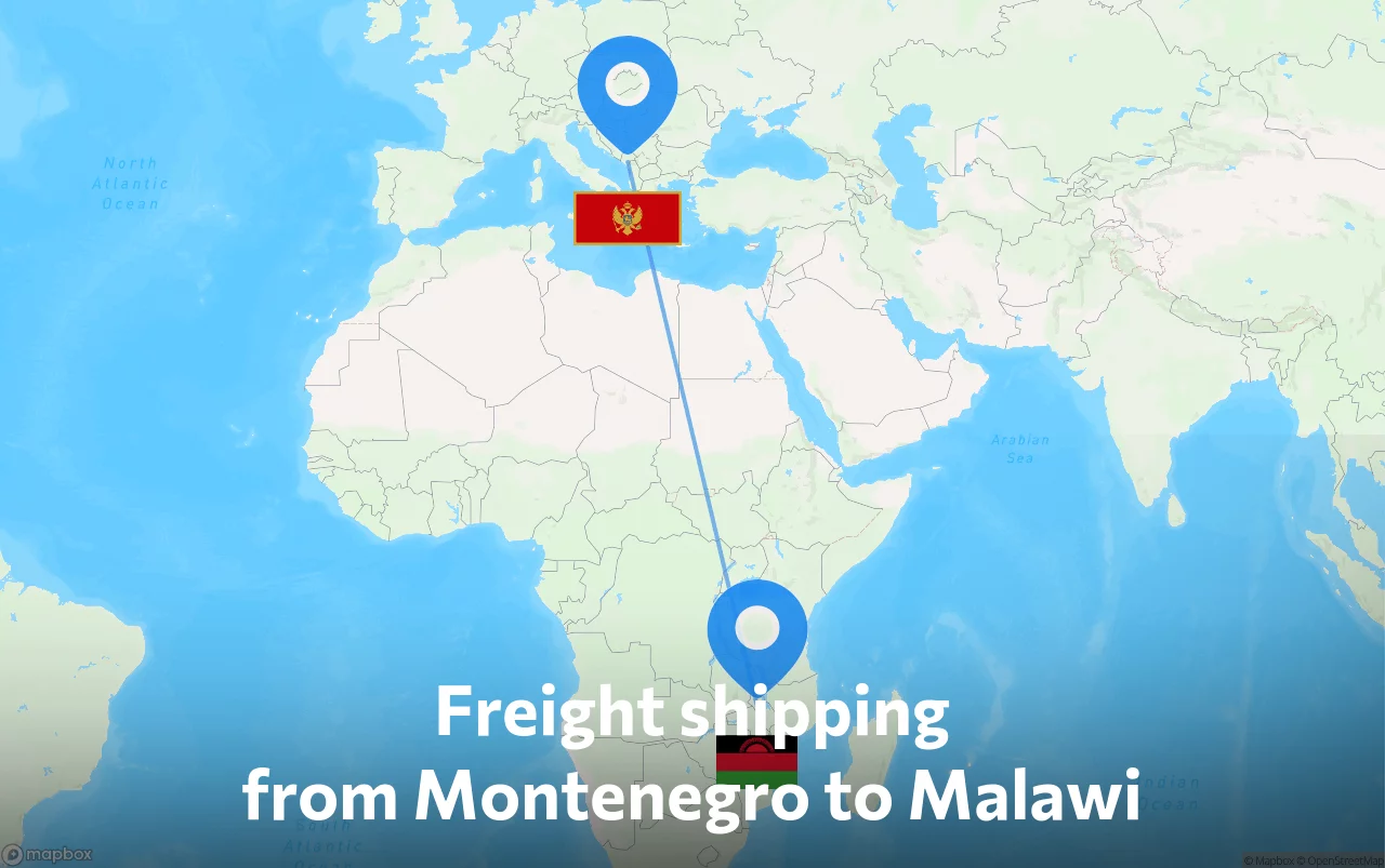 Shipping route from Montenegro to Malawi