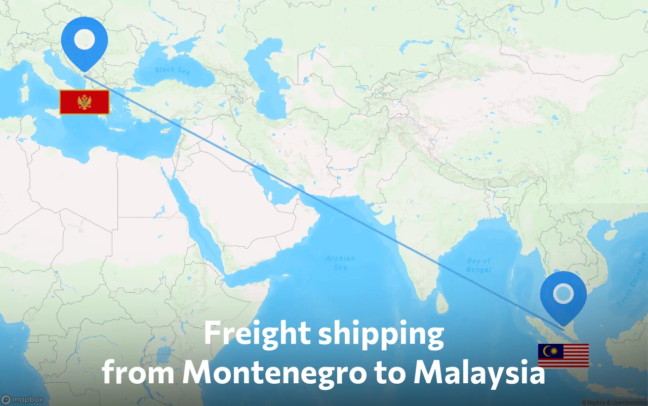 Shipping route from Montenegro to Malaysia